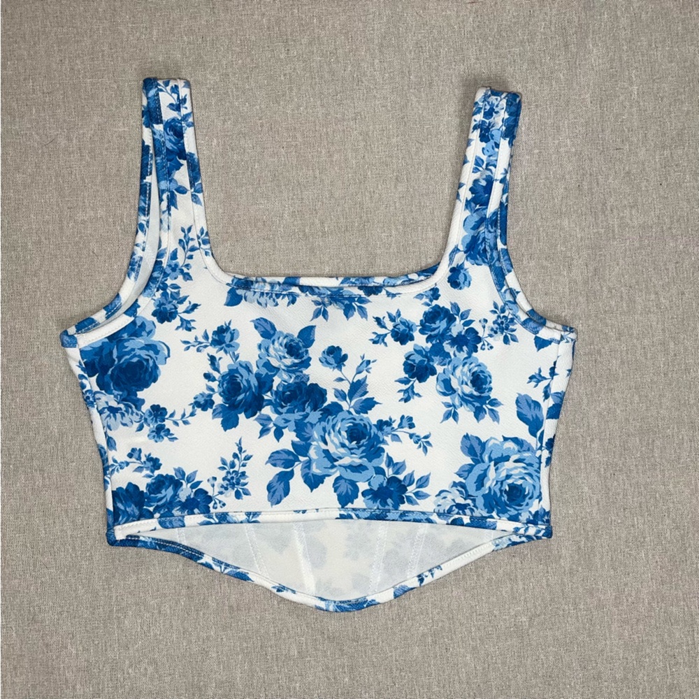 Shein | Blue & White Floral Corset Top | Small - Picture 2 of 5